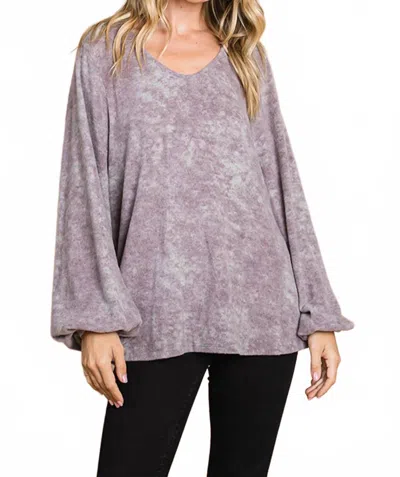 Cotton Bleu Hacci Brushed V Neck Long Sleeve Top In Mauve In Purple