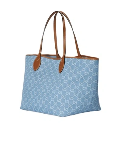 Gucci Totissima Monogram-pattern Denim Tote Bag In Blue