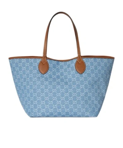 Gucci Totissima Monogram-pattern Denim Tote Bag In Blue
