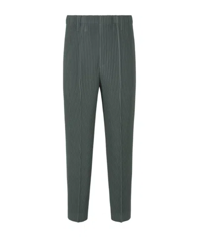Issey Miyake Pleated Trousers With Elasticated Waistband And Ribbed Texture In Green