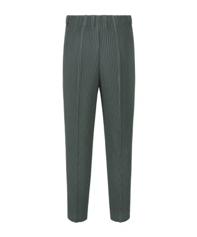 Issey Miyake Pleated Trousers With Elasticated Waistband And Ribbed Texture In Green