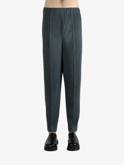 Issey Miyake Pleated Trousers With Elasticated Waistband And Ribbed Texture In Green