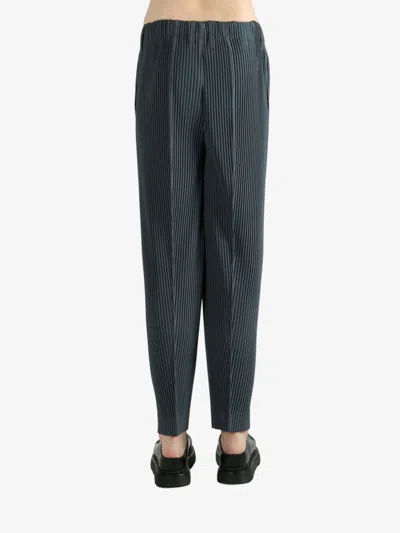 Issey Miyake Pleated Trousers With Elasticated Waistband And Ribbed Texture In Green