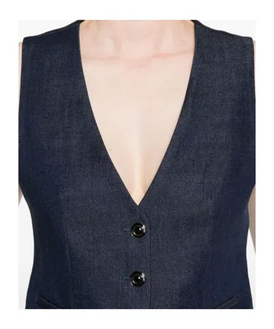 Liu •jo Liu Jo Deep V-neck Sleeveless Jacket In Blue