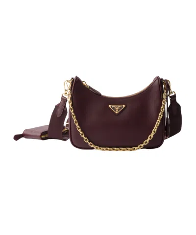 Prada Re-edition 2005 Re-nylon Bag With Saffiano Mini Bag In Burgundy