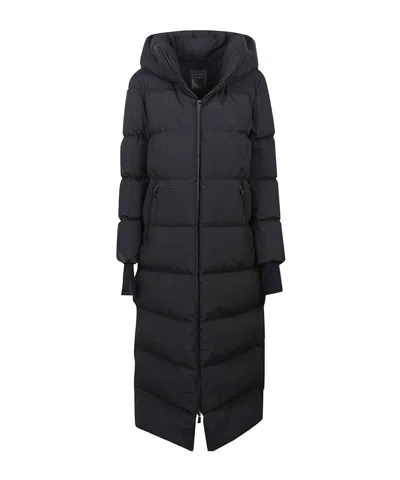 Herno Hooded Quilted Long Down Jacket With Pockets In Black