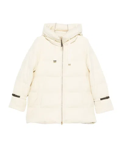 Herno Hooded Medium-length Wool Down Jacket With Zip In White