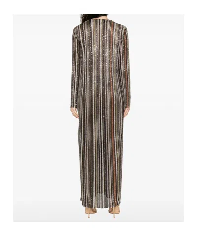 Missoni Long Dress With V-neck And Herringbone Stripe Knit In Multi