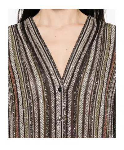 Missoni Long Dress With V-neck And Herringbone Stripe Knit In Multi