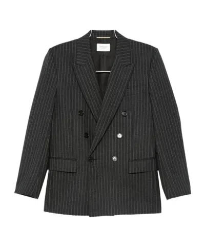 Saint Laurent Cassandre Double-breasted Jacket In Gray