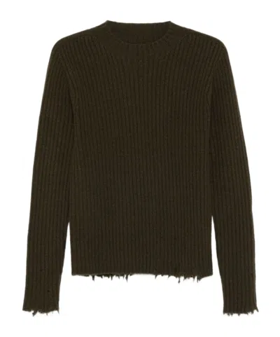 Uma Wang Ribbed Crewneck Knitwear Frayed Edges In Brown
