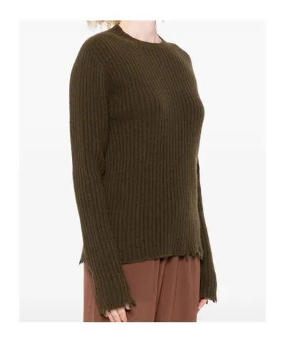 Uma Wang Ribbed Crewneck Knitwear Frayed Edges In Brown
