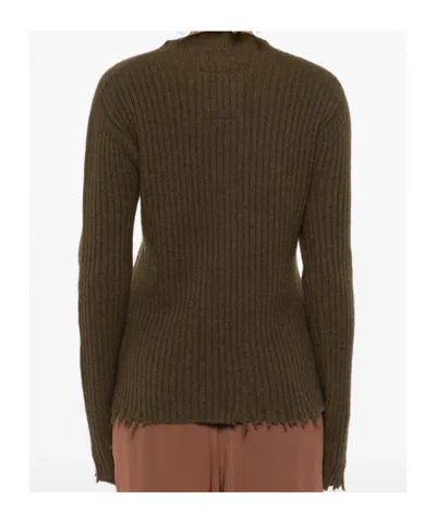 Uma Wang Ribbed Crewneck Knitwear Frayed Edges In Brown