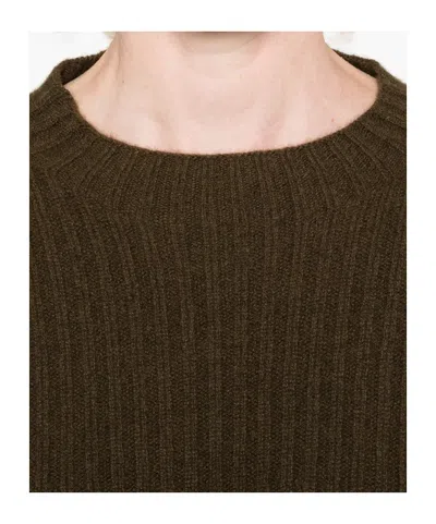 Uma Wang Ribbed Crewneck Knitwear Frayed Edges In Brown