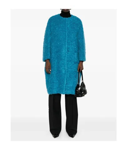 Gianluca Capannolo Round-neck Long-sleeve Coat In Blue