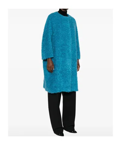 Gianluca Capannolo Round-neck Long-sleeve Coat In Blue