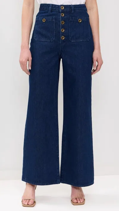 Rolla's Studio Flare Lou Jeans In Dark Vintage Blue In Blue