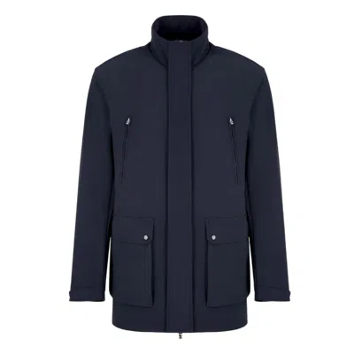 Emporio Armani Caban Stretch Nylon Blend Jacket In Blue