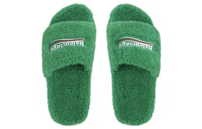 Balenciaga Furry Slides 'green' In Multi