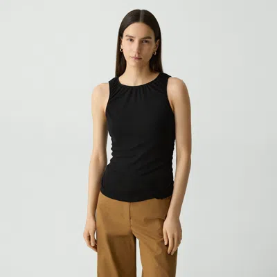 Theory Shirred Top In Soft Rib In Black