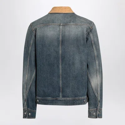 Alexander Mcqueen Men's Denim Jacket With Suede Collar In Blue