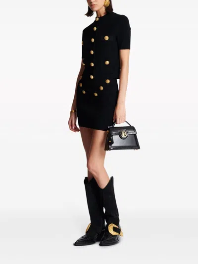 Balmain Women's 6-button Fine-knit Mini Skirt In Black