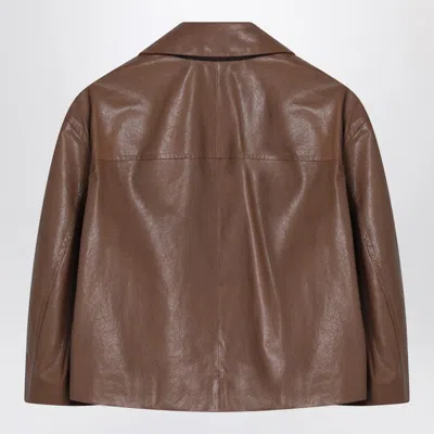 Brunello Cucinelli Cropped Leather Jacket Long Sleeves In Brown