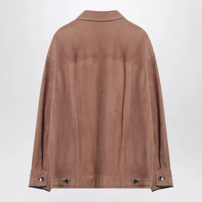 Brunello Cucinelli Leather Overshirt Jacket With Chest And Side Pockets In Pink