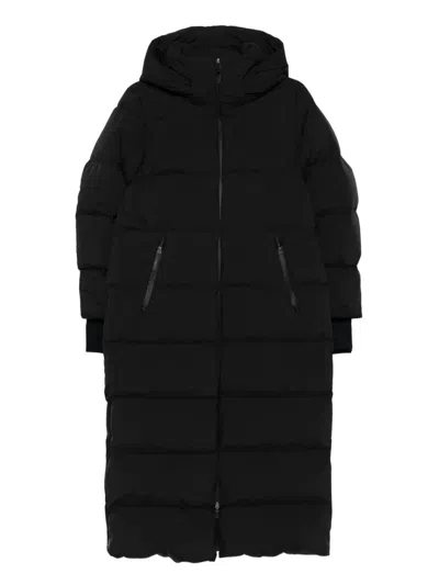 Herno Hooded Quilted Long Down Jacket With Pockets In Black