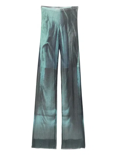 Jean Paul Gaultier Printed Flared-leg Mesh Trousers In Blue