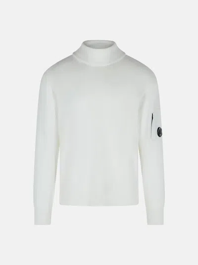 C.p. Company 'lens' Turtleneck Sweater In White Virgin Wool Blend In White
