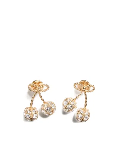 Valentino Womens Oro Crystal Cherryfic Metal And Swarovski Crystal Earrings In Metallic