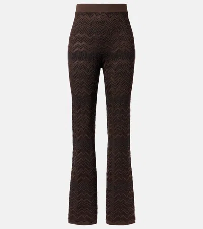 Missoni Chevron Pattern Flared Trousers With Elastic Waistband In Brown