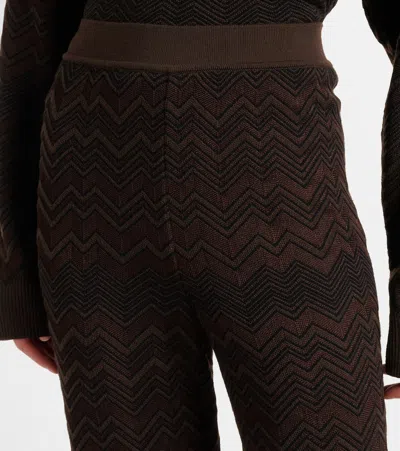 Missoni Chevron Pattern Flared Trousers With Elastic Waistband In Brown