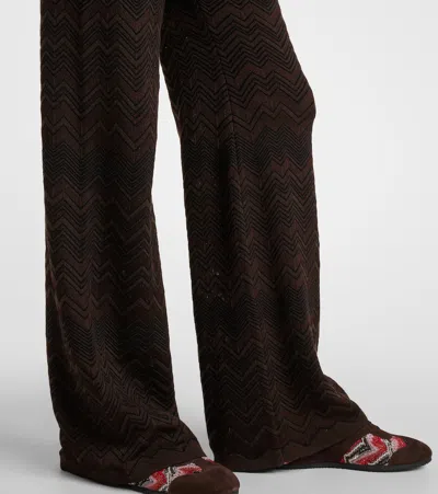 Missoni Chevron Pattern Flared Trousers With Elastic Waistband In Brown