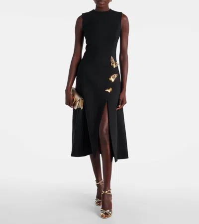 Oscar De La Renta Embellished Wool-blend Cocktail Dress In Black