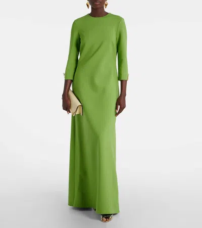 Oscar De La Renta Embellished Open-back Wool-blend Kaftan In Green