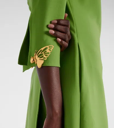 Oscar De La Renta Embellished Open-back Wool-blend Kaftan In Green