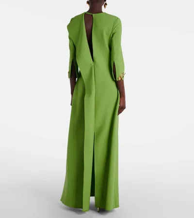 Oscar De La Renta Embellished Open-back Wool-blend Kaftan In Green