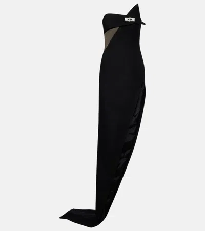 David Koma Cutout Asymmetric Wool-blend Gown In Black