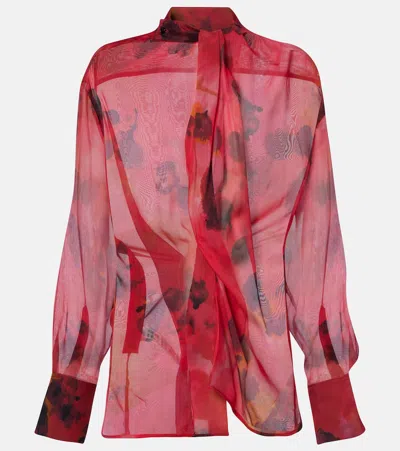 Victoria Beckham Womens Drape Abstract-print Silk Blouse Raspberry In Burgundy