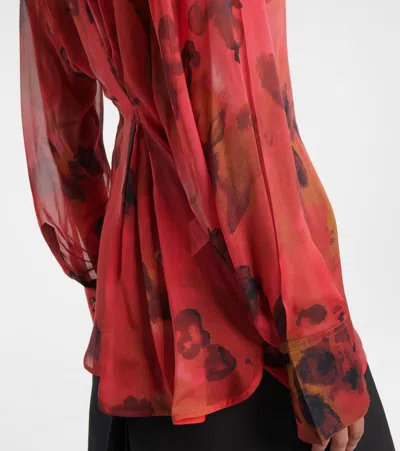 Victoria Beckham Womens Drape Abstract-print Silk Blouse Raspberry In Burgundy