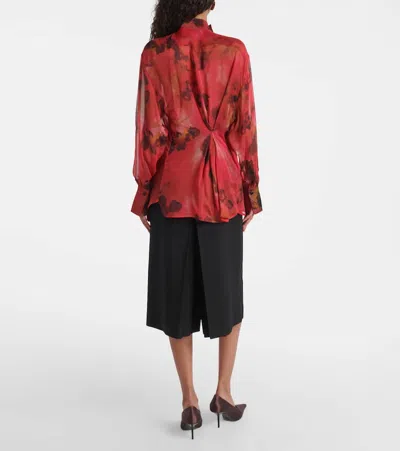 Victoria Beckham Womens Drape Abstract-print Silk Blouse Raspberry In Burgundy