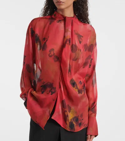 Victoria Beckham Womens Drape Abstract-print Silk Blouse Raspberry In Burgundy