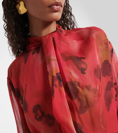 Victoria Beckham Womens Drape Abstract-print Silk Blouse Raspberry In Burgundy