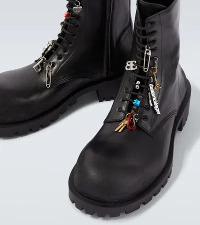 Balenciaga Black Leather Hummer Lace-up Ankle Boots In Black