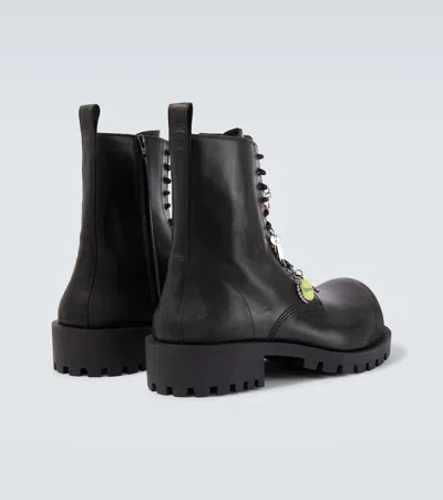 Balenciaga Black Leather Hummer Lace-up Ankle Boots In Black