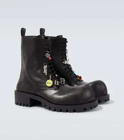 Balenciaga Black Leather Hummer Lace-up Ankle Boots In Black