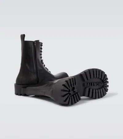 Balenciaga Black Leather Hummer Lace-up Ankle Boots In Black