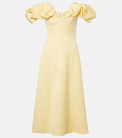 Leo Lin Annie Ruffled Off-shoulder Midi Dress In Yellow